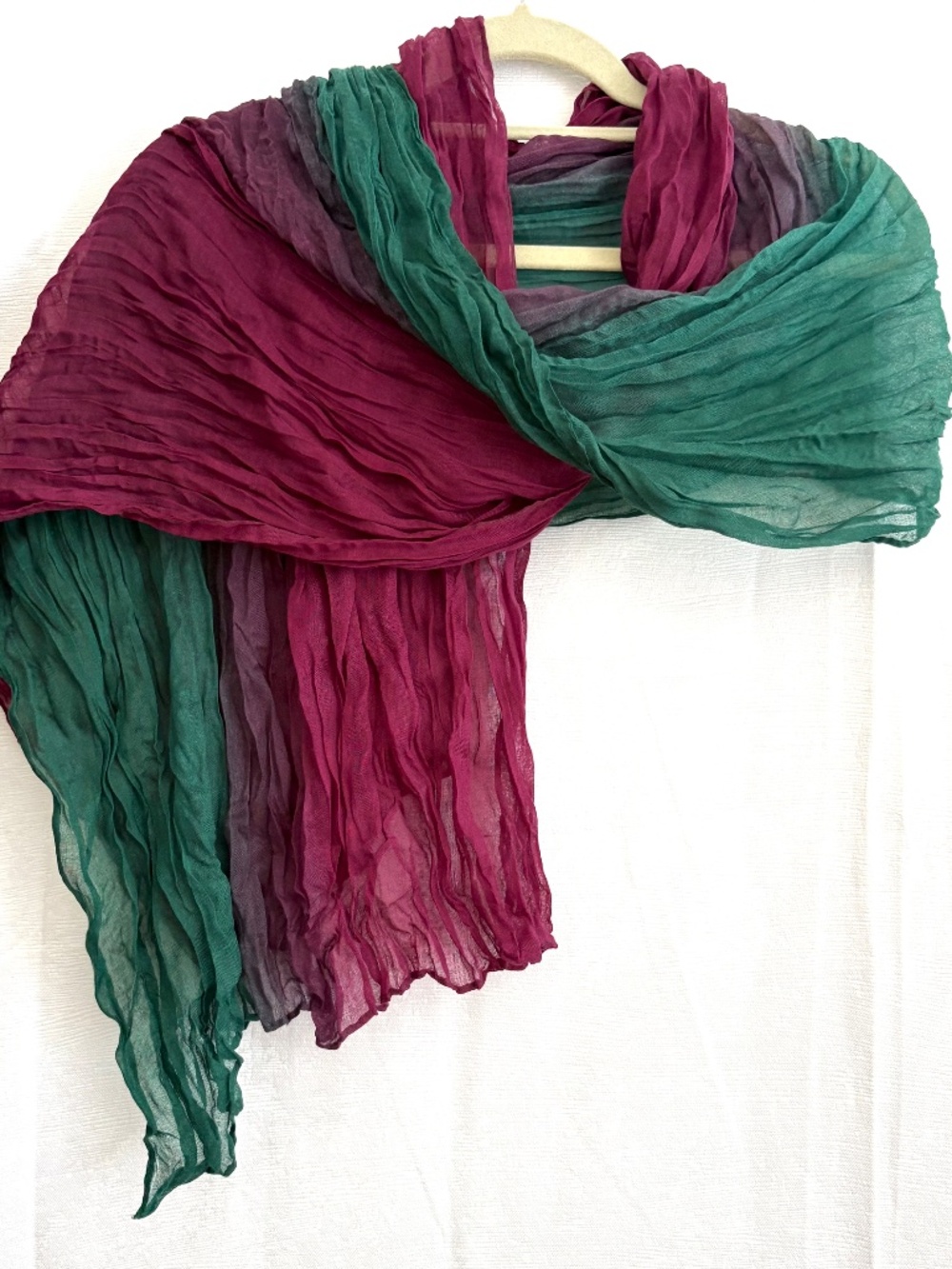 Wrinkle Green Purple Cotton Scarf, Large Summer Shawl, Soft Wrap, Accessories